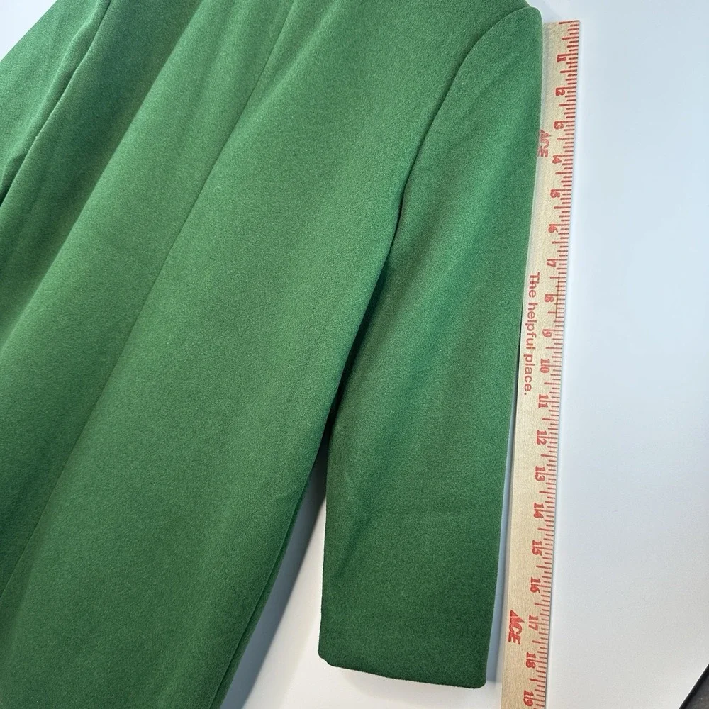 NYCC Womens Open Front Green Overcoat Crepe 3/4 Sleeve Pockets Small NEW